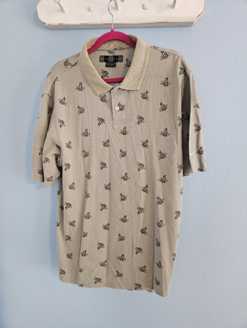 Nike Golf Beige Polo Shirt with Palmtree Print